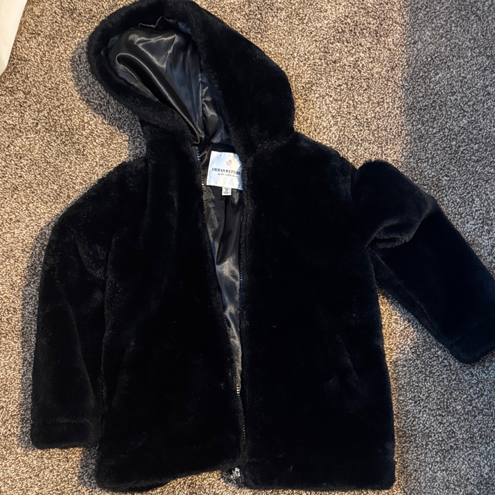 Urban Republic Kids Black Hooded Faux Fur Coat
